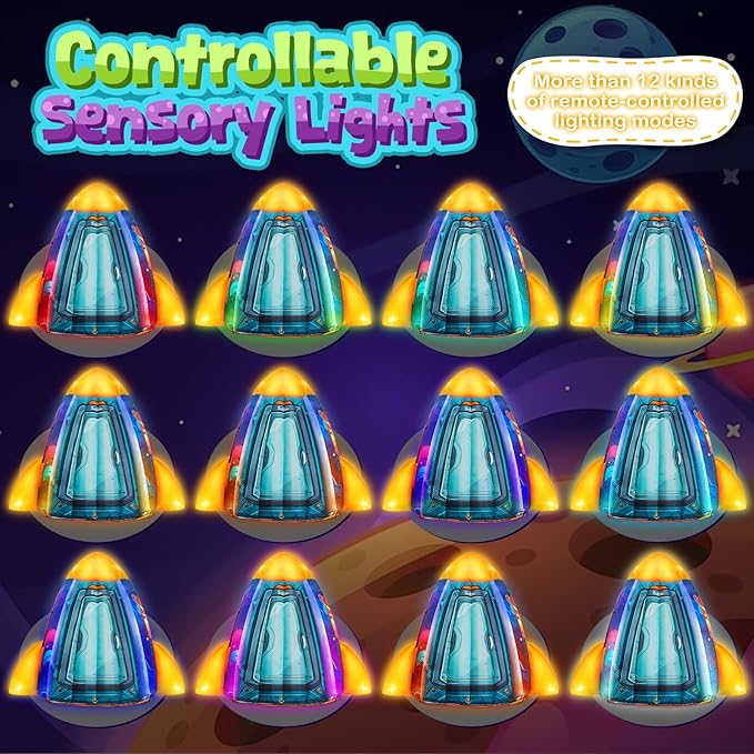 Subao Rocket Inflatable Light Up Sensory Tent for Kids with Autism,Blow Up Kids Tent for Home Classroom Indoor Play,Autism Sensory Products for Calm Corner,Birthday Xmas Gifts for Children