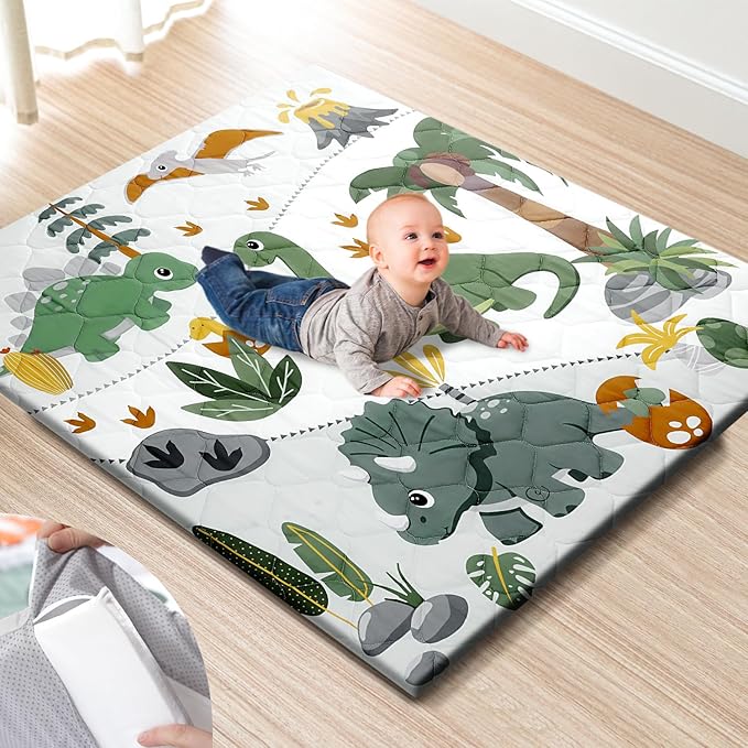 TINYHARBO Premium Foam Baby Play Mat 47x47 ??Removable & Machine Washable Cover, Extra Thick Padding Playpen Mat, Non-Slip Crawling Mat, Easy to Clean for Infants, Toddlers & Babies