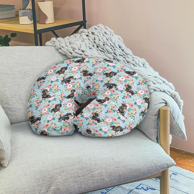 Jeiento Floral Black Dachshund Dog Nursing Pillow Cover Cartoon Blue Slipcover for Baby Removable Comfort Pillow Slipcovers for Breastfeeding U-Shaped Pillows