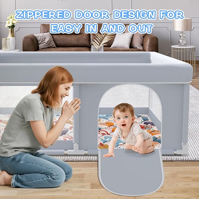 XVISHX Baby Playpen with Mat, 65 x 50 Inch Play Pen Playards, Playpen for Babies and Toddlers, Baby Playard for Indoor & Outdoor Active Center Game Fence, Skin-Friendly Fabric and Soft Breathable Mesh