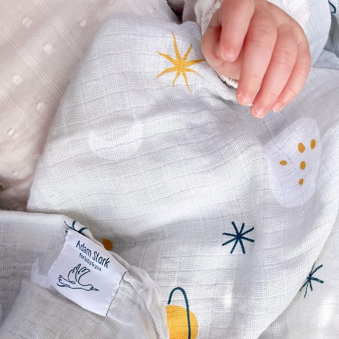 Gray Swaddle Cotton Muslin ??Soft and Breathable Receiving for Newborns, Gender Neutral for Girls & Boys, Planet Star Space Cosmic Galaxy Design