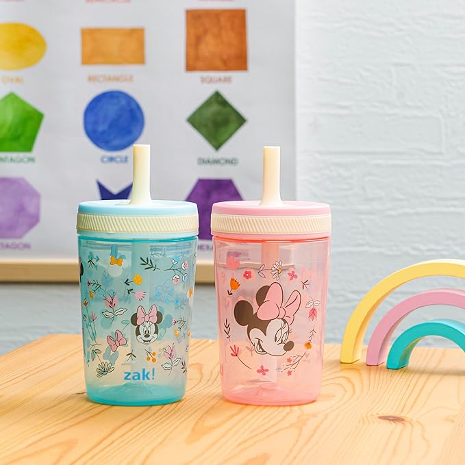 Zak Designs Disney Minnie Mouse Kelso Toddler Cups For Travel or At Home, 15oz 2-Pack Durable Plastic Sippy Cups With Leak-Proof Design is Perfect For Kids (Minnie Mouse)