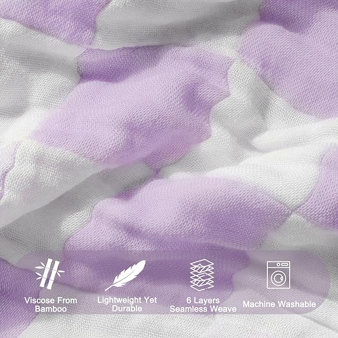 Muslin Swaddle Blankets, Ultra Soft Checkered Receiving Blankets for Baby Boys and Girls, 43 x 43 Inches Baby Swaddle Neutral Wrap 70% Cotton and 30% Rayon Purple