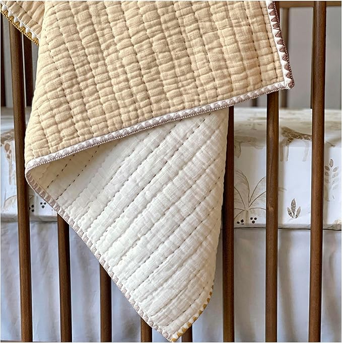 Crane Baby Blanket, 36??x 36?? Soft Cotton Quilted Nursery Blanket for Boys and Girls, Light Yellow