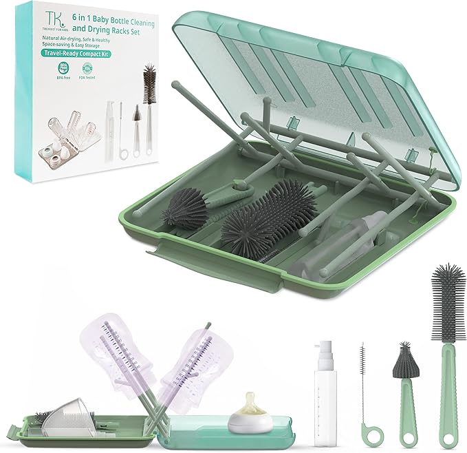 Travel Bottle Cleaner Kit - Versatile Portable Bottle Cleaning Kit for Parents - BPA-Free & Portable Baby Travel Essential - Bottle Drying Rack for Traveling & Everyday Use - Baby Bottles Drying Rack