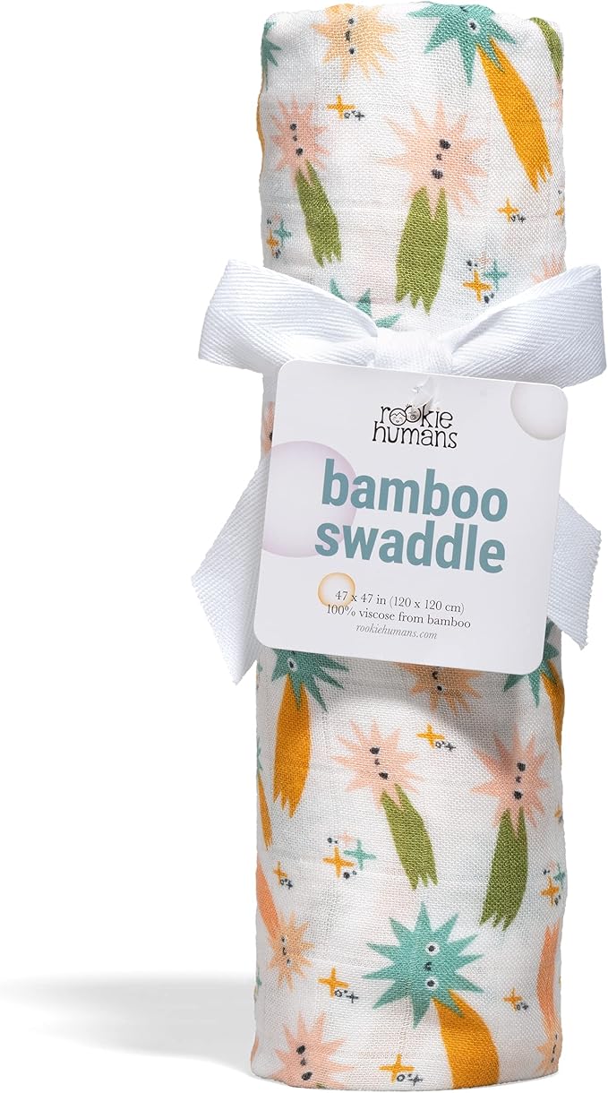 Rookie Humans Viscose from Bamboo Muslin Swaddle Blankets for Baby Girls and Boys - 47 x 47 inches Swaddling Blankets - Newborn Baby Essentials, Space Theme