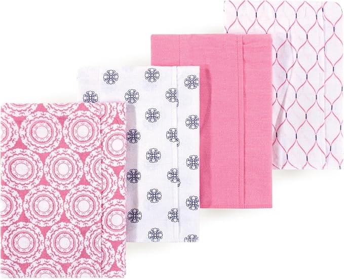 Luvable Friends Hudson Baby Flannel Burp Cloths 4pk, Pink Medallion