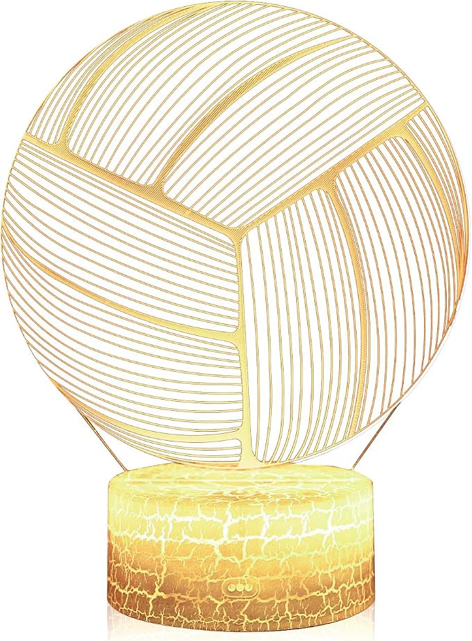 Volleyball 3D Illusion Night Light,16 Colors Changing Touch Switch & Remote Control,Acrylic Flat & ABS White Crack Base &USB Cable Table Lamp