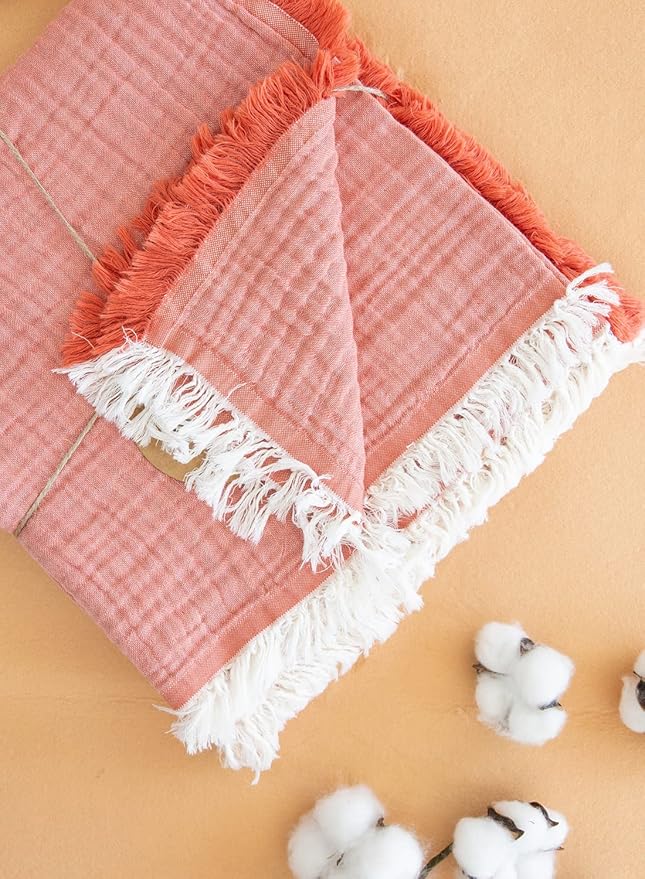 BROSS 100% Cotton Unisex Baby Blanket, 4 Layers Swaddle for Newborn, 110 * 120 cm Muslin, Soft Silky Receiving Blanket (Dark Brick)
