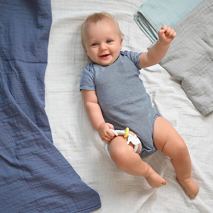 POMISO Muslin Swaddle Blankets for Boys & Girls, Newborn Receiving Blankets, 4 Pack Soft Breathable Baby Swaddles, Large 47x47 Inches, Grey Blue White Green