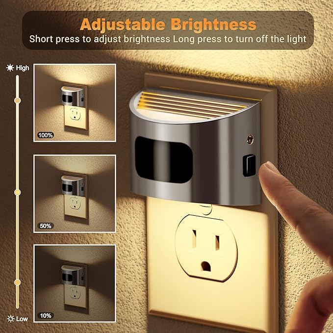 JandCase Motion Sensor Night Light, Night Lights Plug into Wall, Dusk to Dawn Sensor Nightlight with Motion Activated, 30/60/100lm Brightness Dimmable, 3000K Warm White, for Kids Bedroom Hallway