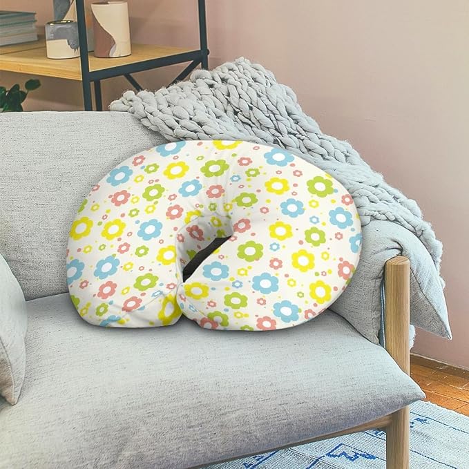 Colorful Flower Nursing Pillow Detachable Newborn Original Breastfeeding Slipcover Case and Positioner U-Shaped Head Support Protector Cushion Essential with Hidden Zipper Easy Care