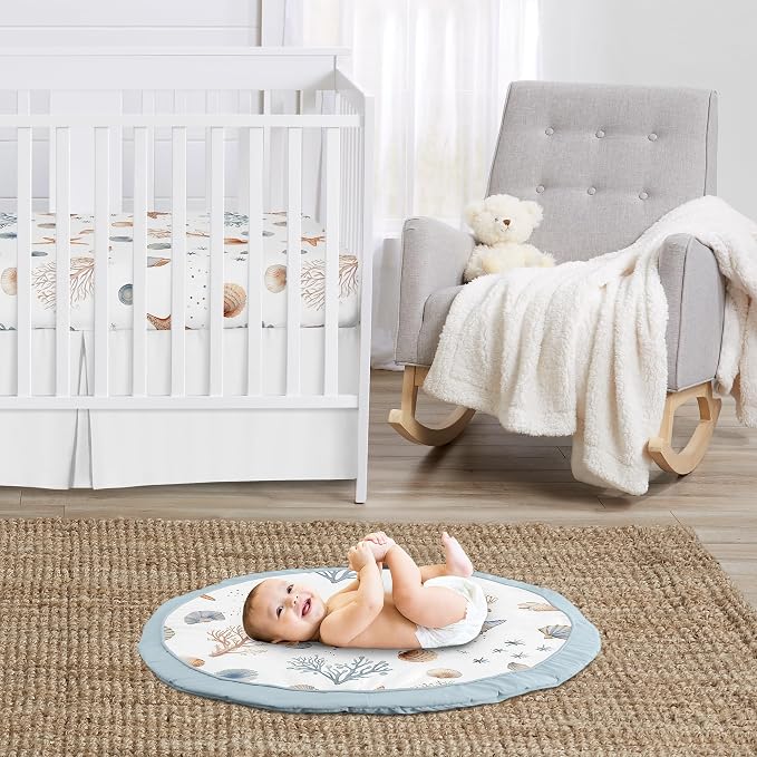 Sweet Jojo Designs Ocean Seashells Boy, Girl, Unisex/Gender Neutral Baby Play Mat Tummy Time Activity, Toddler Floor Infant Playmat - Nautical, Beach Theme, Watercolor, Starfish, Coastal, Aquatic, Sea