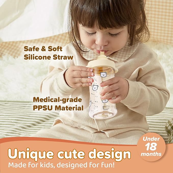 Premium Spill Proof Sippy Cup for Babies and Toddlers Under 18 Months ??9 oz, PPSU, BPA Free, Soft Straw, with Handle