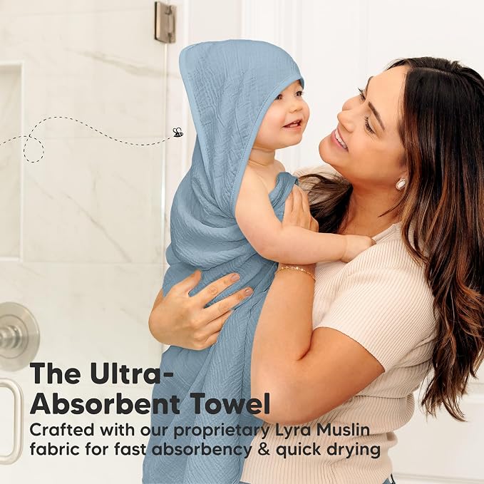KeaBabies 2-Pack Muslin Baby Bath Towels with Hood for Girls, Boys and Baby Hair Brush - 100% Cotton Hooded Bath Towel, Soft & Absorbent for Toddlers, Baby Brush with Soft Goat Bristles