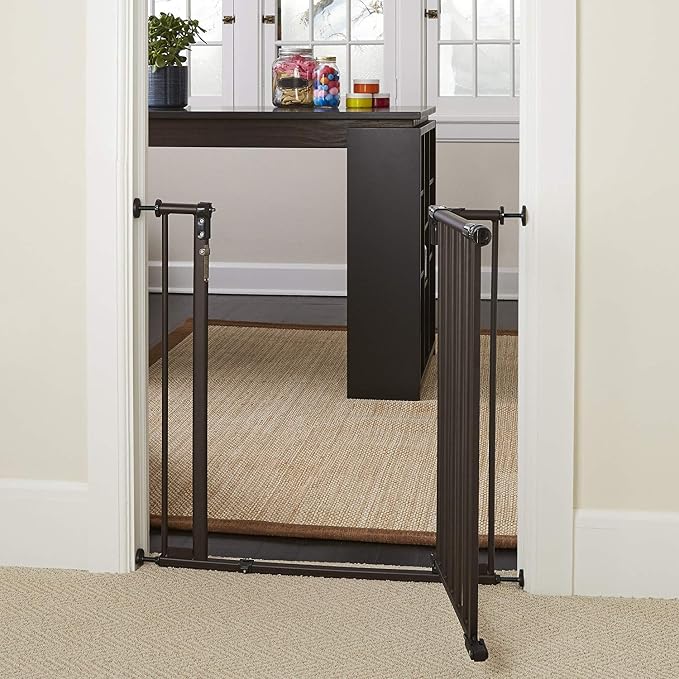 Toddleroo by North States - Light the Way Baby Gate: Metal Safety Gate for Stairs & Doorways with Light Sensing LED - Adjustable 28.5 to 38.25 Inches Wide - 29.3 Inches Tall - Matte Bronze