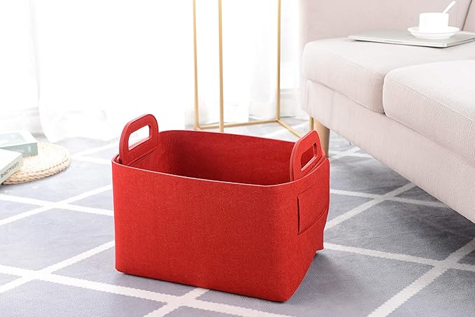 Minoisome Storage Basket Felt Storage Bin Collapsible& Convenient Box Organizer with Carry Handles for Office Bedroom Closet Babies Nursery Toys Laundry (Red, 15.7inch（L）Ã?1inch（W）Ã?0inch（Hï¼?