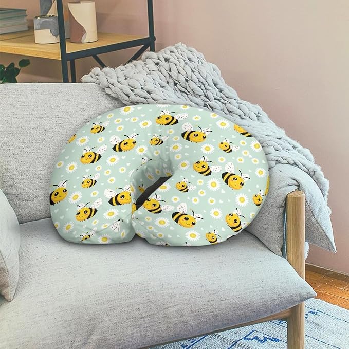 Bee Daisy Breastfeeding Pillow Cover Nursing Cover for Newborn Girls Boys Super Soft and Comfortable Slipcover Gift, 2 Packs