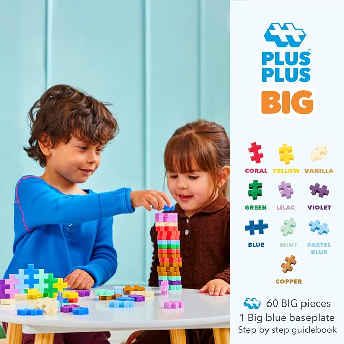 PLUS PLUS Learn to Build Big, Colorverse - 60 Interlocking Building Blocks for Toddlers and Preschool, Gifts for Boys & Girls