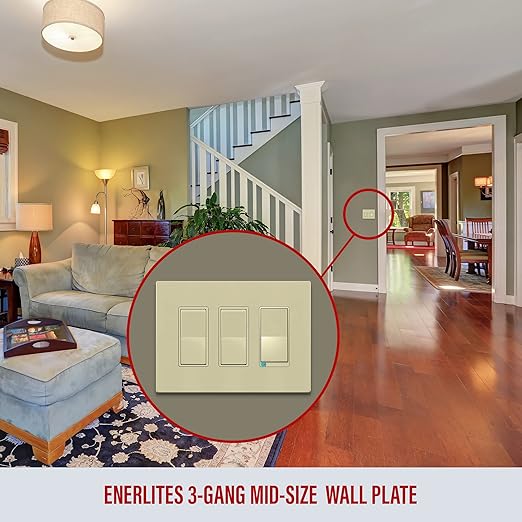 ENERLITES Screwless Decorator Wall Plates Child Safe Outlet Covers, Gloss Finish, Medium Size 3-Gang 4.88" H x 6.77" L, Unbreakable Polycarbonate Thermoplastic, SI8833M-I, Ivory