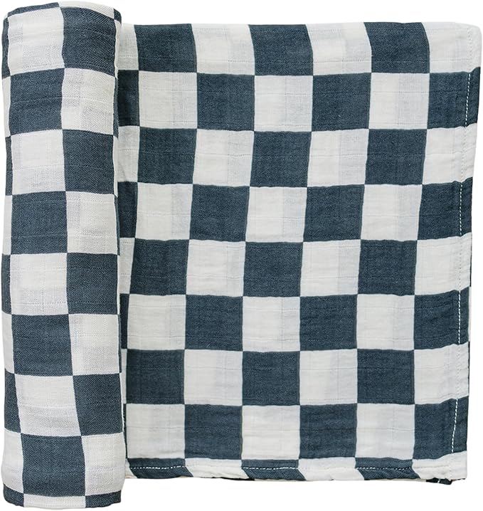 Mebie Baby Charcoal Checkered Muslin Swaddle, Modern and Neutral Swaddle Blanket for Baby Girl or Boy, Soft Baby Blankets, Newborn Swaddle Blanket, 0-3 Month, Comfy Wrap, Baby Essentials & Gifts