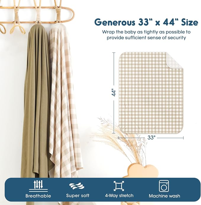 GRSSDER 2 Pack Newborn Swaddle Blanket, Ultra Soft Stretchy Jersey Knit Extra Large Size 33 x 44 Receiving Blankets for Easy Swaddling Baby Snug and Cozy