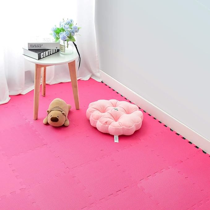 qqpp EVA Rubber 18 Tiles Interlocking Puzzle Foam Floor Mats - Baby Play Mat for Playing | Exercise Mat for Home Workout. Red. QC-Ib18N
