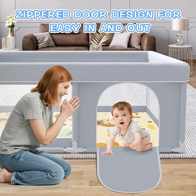 XVISHX Baby Playpen with Mat, 50 x 50 Inch Play Pen Playards, Playpen for Babies and Toddlers, Baby Playard for Indoor & Outdoor Active Center Game Fence, Skin-Friendly Fabric and Soft Breathable Mesh