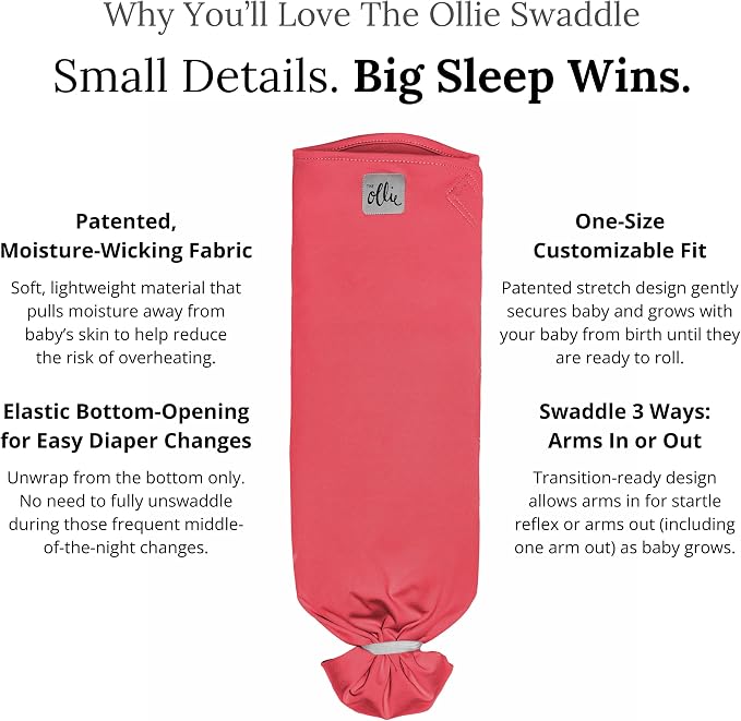 The Ollie Swaddle – Adjustable Baby Swaddle for Newborns | Pediatrician-Approved for Safe Sleep | Easy Closure | Arms-Out | Lightweight, Machine-Washable | Easy Diaper Access