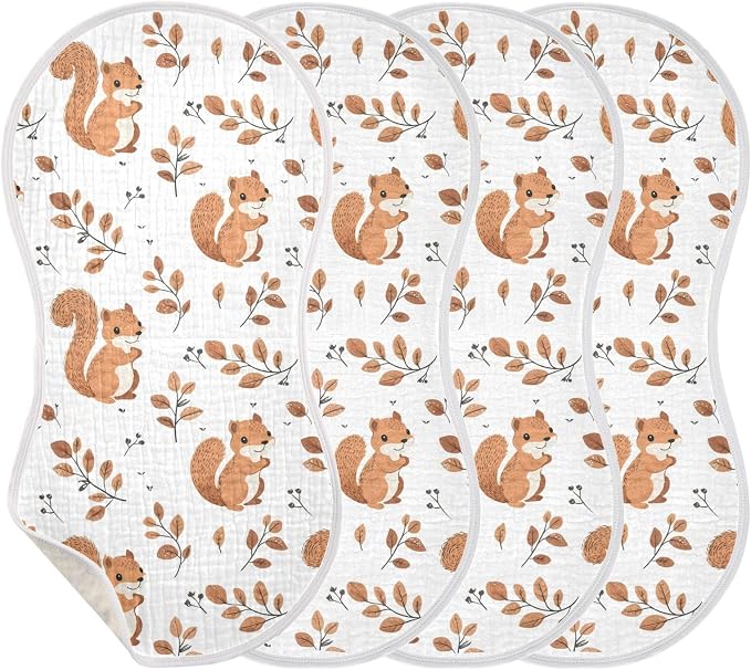 vvfelixl Cute Squirrel with Tail Burp Cloths for Baby Boy Girls Baby Washcloths Burp Rags 1 Pack