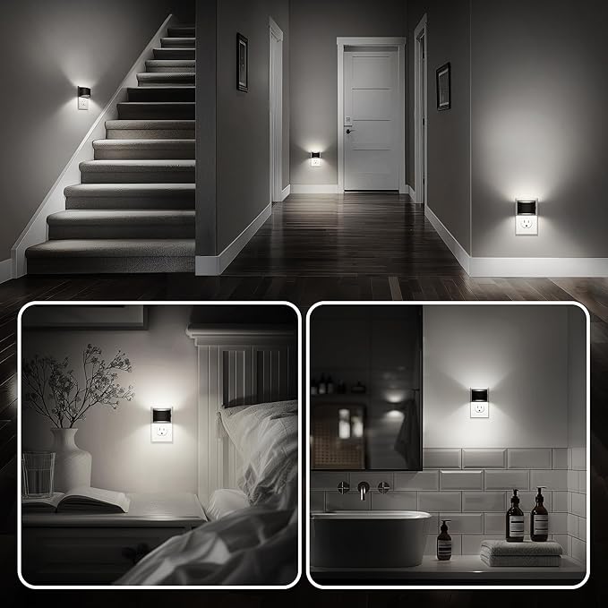 DORESshop LED Night Light[2 Pack], Night Lights Plug into Wall, 3 Level Brightness Adjustable Plug in Night Light, Dusk to Dawn Sensor, Nightlights for Adults, Bedroom, Bathroom, Hallway, 5000K