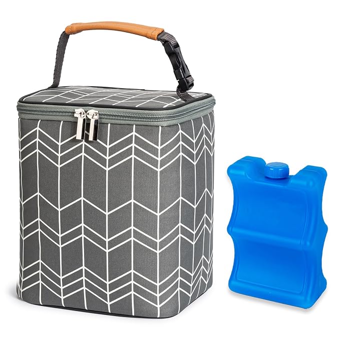 BreastMilk Cooler Bag with Ice Pack Fits 4 Baby Bottles Up to 9 Ounce, Large Baby Bottle Bag Fits for Nursing Mom Daycare