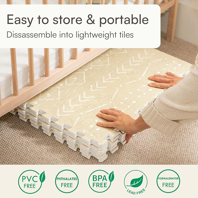 Lillefolk Baby Play Mat for Floor – 8x8ft Beige | PFAS Free Non Toxic Premium EVA Foam Tiles for Tummy Time, Crawling & Playpen – No Lose Edges Interlocking Floor Mat for Babies & Toddlers (16 Tiles)