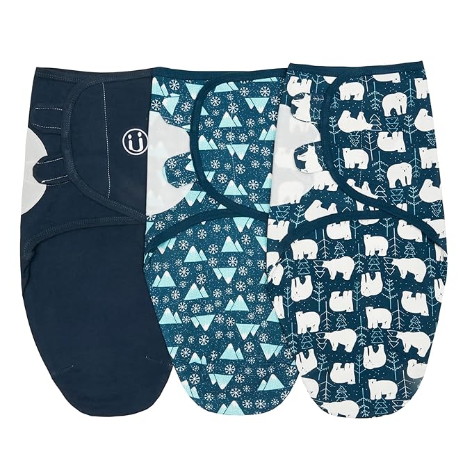 insular Baby Swaddle Wrap, Swaddle Blanket for Newborn and Infant, Adjustable Swaddling Set for Boy and Girl, Soft Cotton Baby Sleep Sack 3 Pack, Bear, Medium(3-6 Month)