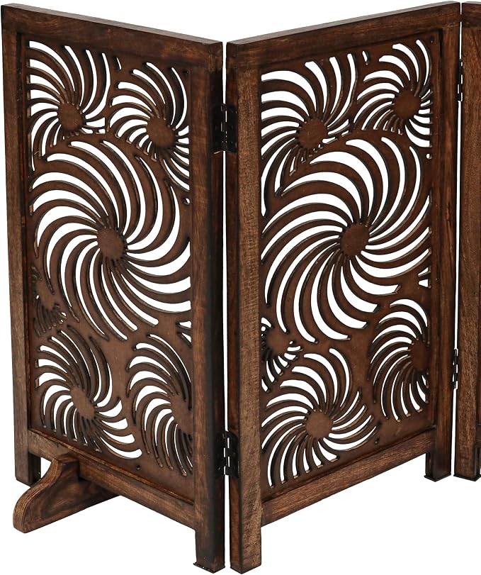 Freestanding Pet Gate for Dogs, Foldable Wooden Dog Gate for House, Indoor Dog Gate for Stair, Doorway, Sun Flower Design Gates for Dogs Indoor, 48 Inch Wide, (16" x3 Panels =48 inch), Burnt Finish