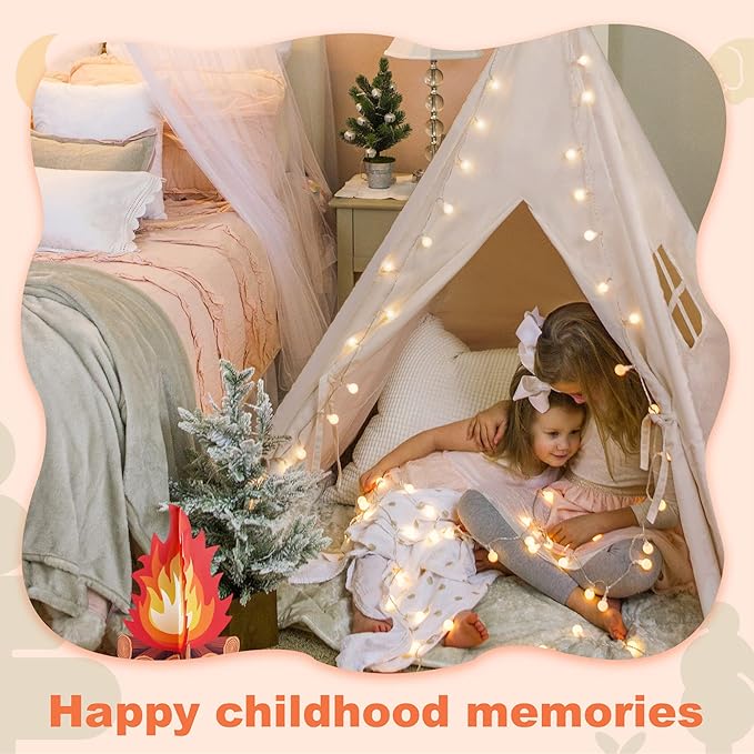 Tiny Land Teepee Tent for Kids with Star Lights, Foldable Play Tent for Girls & Boys, Washable Indoor Toddler Tent, Cozy Warm Reading Nook & Room Decor