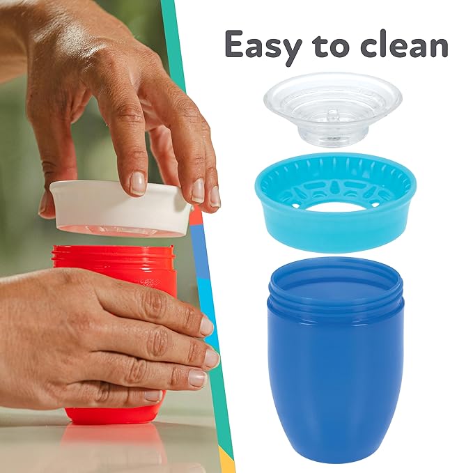 Nuby Wonder Cup - Spill-Proof Toddler Sippy Cups - (3 Pack) 7 oz - Sip from All Sides - Leak Resistant - Spoutless Transition Cup - Green/Red/Blue