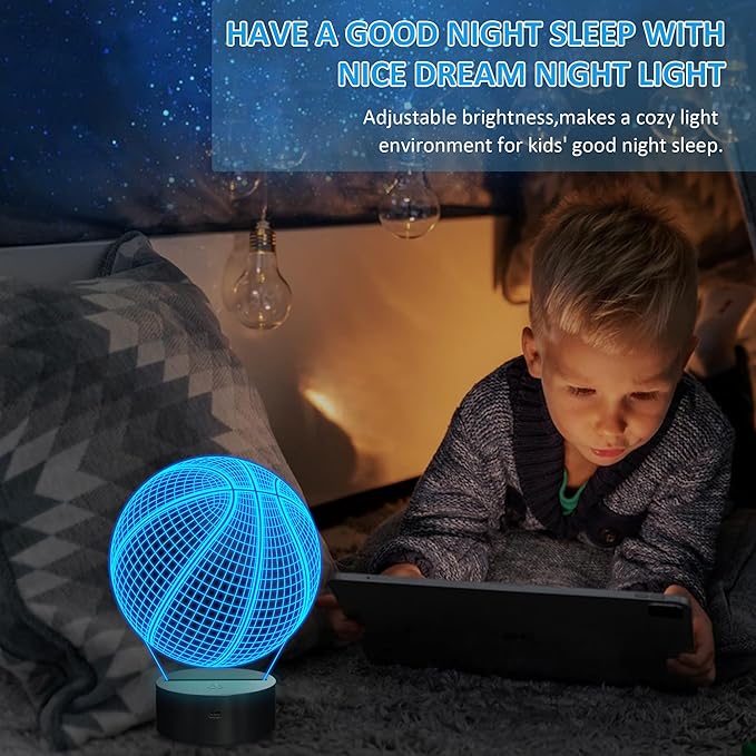 FULLOSUN Basketball 3D Night Light Birthday Gift, Light Up Basketball 3D Illusion Lamp with Remote Control 16 Colors, Mothers Father Gifts Changing Sport Fan Room Decoration Boy Girl