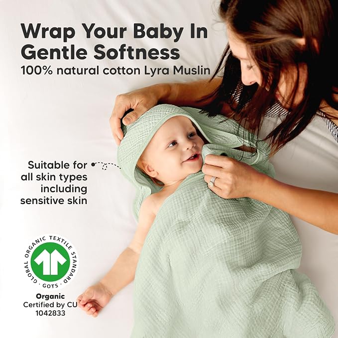 KeaBabies 2-Pack Muslin Baby Bath Towels with Hood for Girls, Boys and Baby Hair Brush - 100% Cotton Hooded Bath Towel, Soft & Absorbent for Toddlers, Baby Brush with Soft Goat Bristles