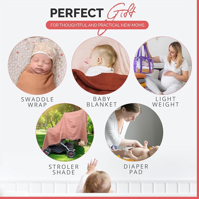 Pack of 4 Swaddle Blankets - Organic Cotton Muslin Baby Blanket for Swaddles 3-6 Months & 0-3 Months | Soft Swaddle for Newborns Babies, 47x47 cm Receiving Blankets,