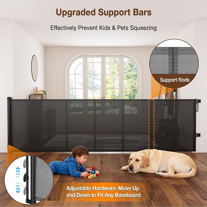 Upgraded 120 inch Retractable Baby Gates Extra Wide with Reinforced Strip Design, Mesh Saftey Gate for Pets, 42" Extra Tall Retractable Gates, 10 FT Retractable Dog Gate for Indoor/Outdoor