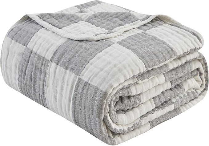 EMME Cooling Muslin Twin XL Blanket - Checkered Lightweight Summer Cotton Blanket of Rayon Derived from Bamboo for Hot Sleepers, Ultra Soft Breathable Gauze