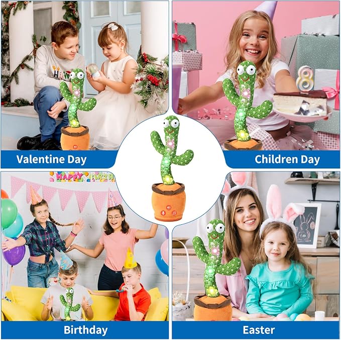 Rechargeable Baby Toys 3-6 6-12 12-18 Months Dancing Talking Cactus, Toddler Boys Girls Gifts for 2 3 4 5 6 7 8 9 10 Month Old Baby Toy Singing Mimicking Recording Repeating and 120 English Songs