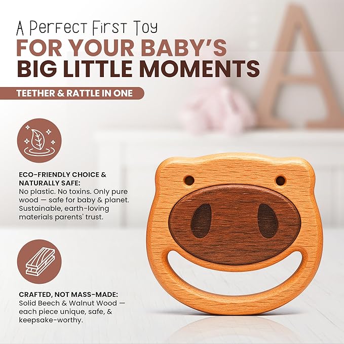 First Baby Rattle for Newborn (0?? Months) ??Natural Wooden Sensory Toy for Babies ??Gentle Rattle Sound, Safe First Handheld Infant Toy Gift