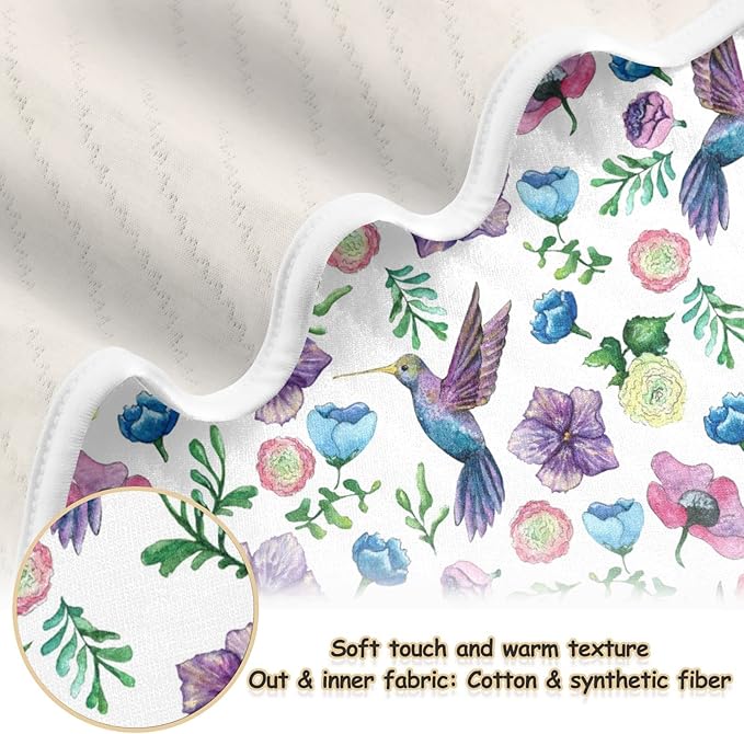 Ollabaky Floral Hummingbird Baby Blanket for Boys Girls, Cotton Toddler Newborn Swaddle Blanket for Stroller Crib Nursery Receiving Blanket Infant Unisex 30"x40"