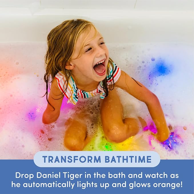 Glo Pals Water Daniel Tiger Activated Light-Up Sensory Bath Toy Character and Vibrant Cubes for Bathtime and Sensory Play, Pack of 6