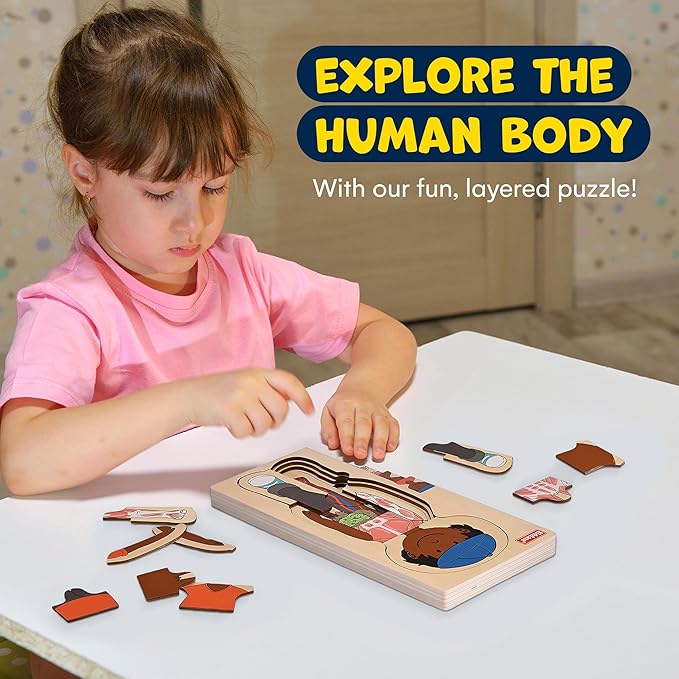 Kidzlane African American Boy Wooden My Body Puzzle for Toddlers - 29 Piece Girls Anatomy Puzzle Kid Play Set - Anatomy for Kids, Skeleton Toys for Kids Ages 3 Plus