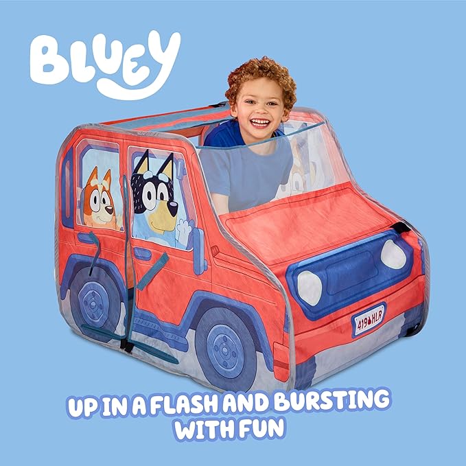 Bluey Heeler 4WD Pop-Up Tent for Kids, Easy Storage Pop Up Play Tent with Door, Windscreen, & Peep Window, Outdoor Toddler Playhouse for Ages 2+