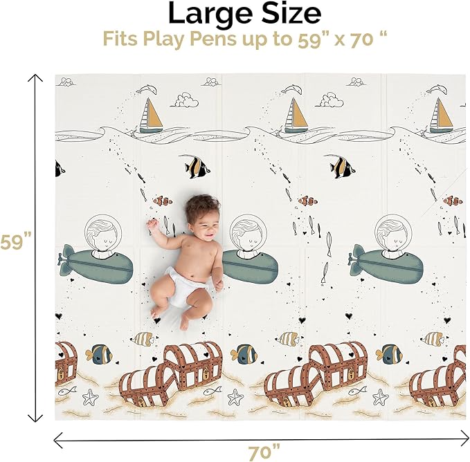 JumpOff Jo Foldable Foam Play Mat ??Large Waterproof Baby & Toddler Activity Floor Mat, Double-Sided 70 x 59 Inch Play Surface