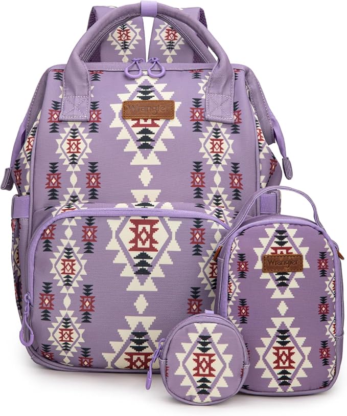 Montana West Wrangler Callie Diaper Bag Backpack with Pacifier Case, Crossbody Bottle Bag and Stroller Straps Western Pattern Multifunction Baby Travel Bag Set WG2215-9110LV